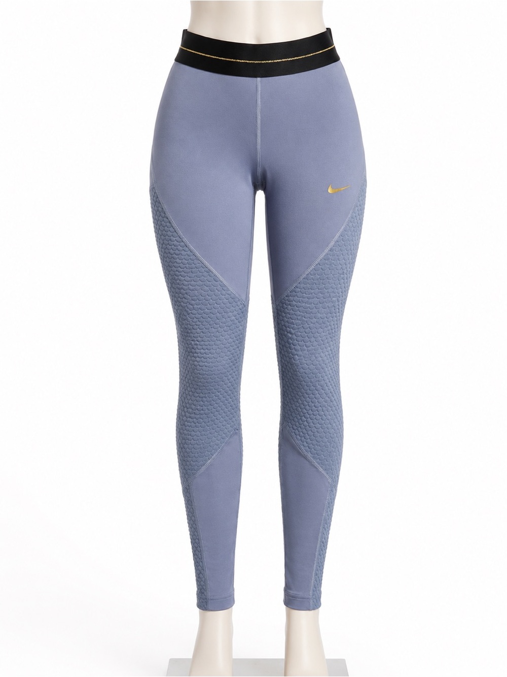 Nike Textured Performance Leggings – Periwinkle Blue & Gold Swoosh